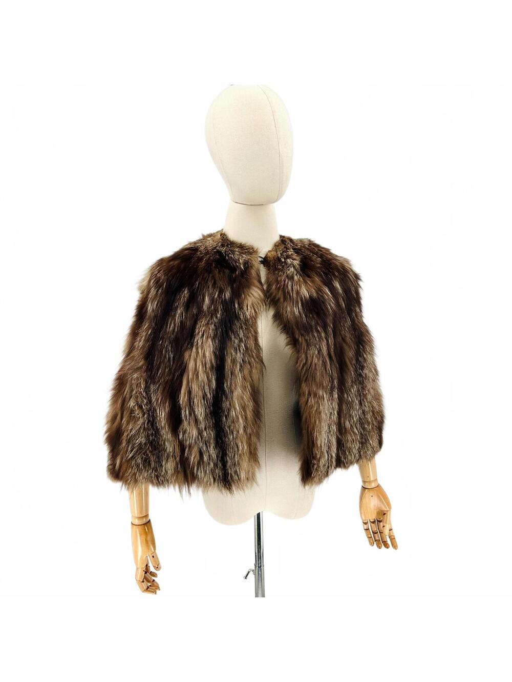 Vintage 50s Brown Genuine Fur Long Pile Glam Capelet Stole